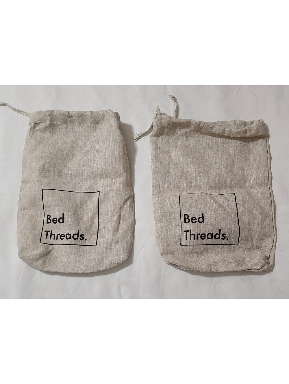 2pk Bed Threads 100% Flax Linen Drawstring Bags Sz 11x8 Medium Beige Replacement